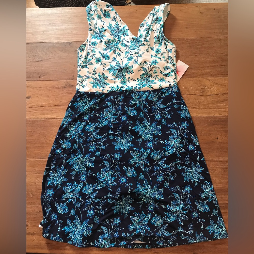 Land’s End Wrap Swim Dress Patterned One-Piece Swimsuit